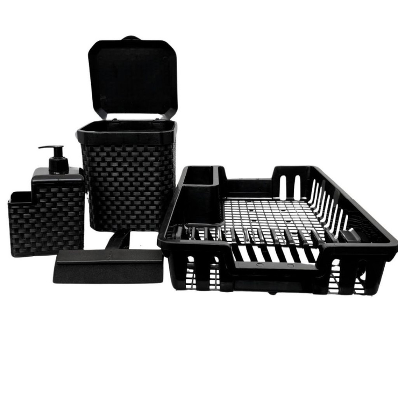 Kit Cozinha Completa Escorredor De Louça + Lixeira de Pia 5 litros + Porta Detergente + Rodinho Pia